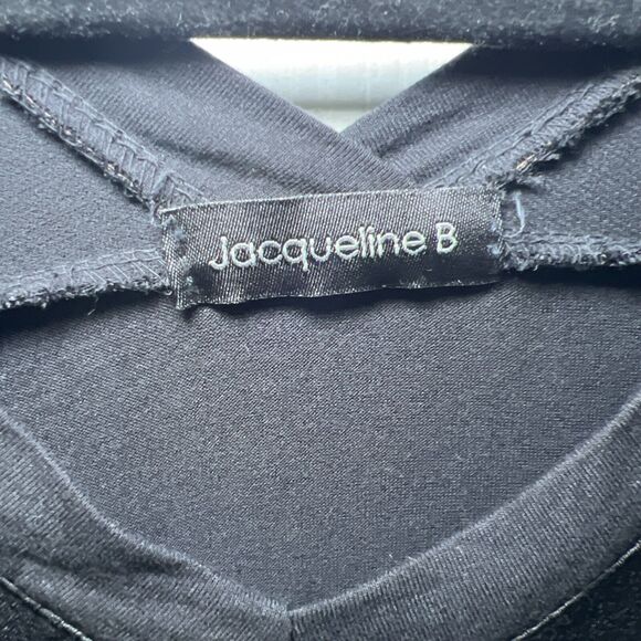 Jacqueline B Batwing Short Sleeve Silk Front Blouse M / L Black Jersey Knit Back - Picture 3 of 7